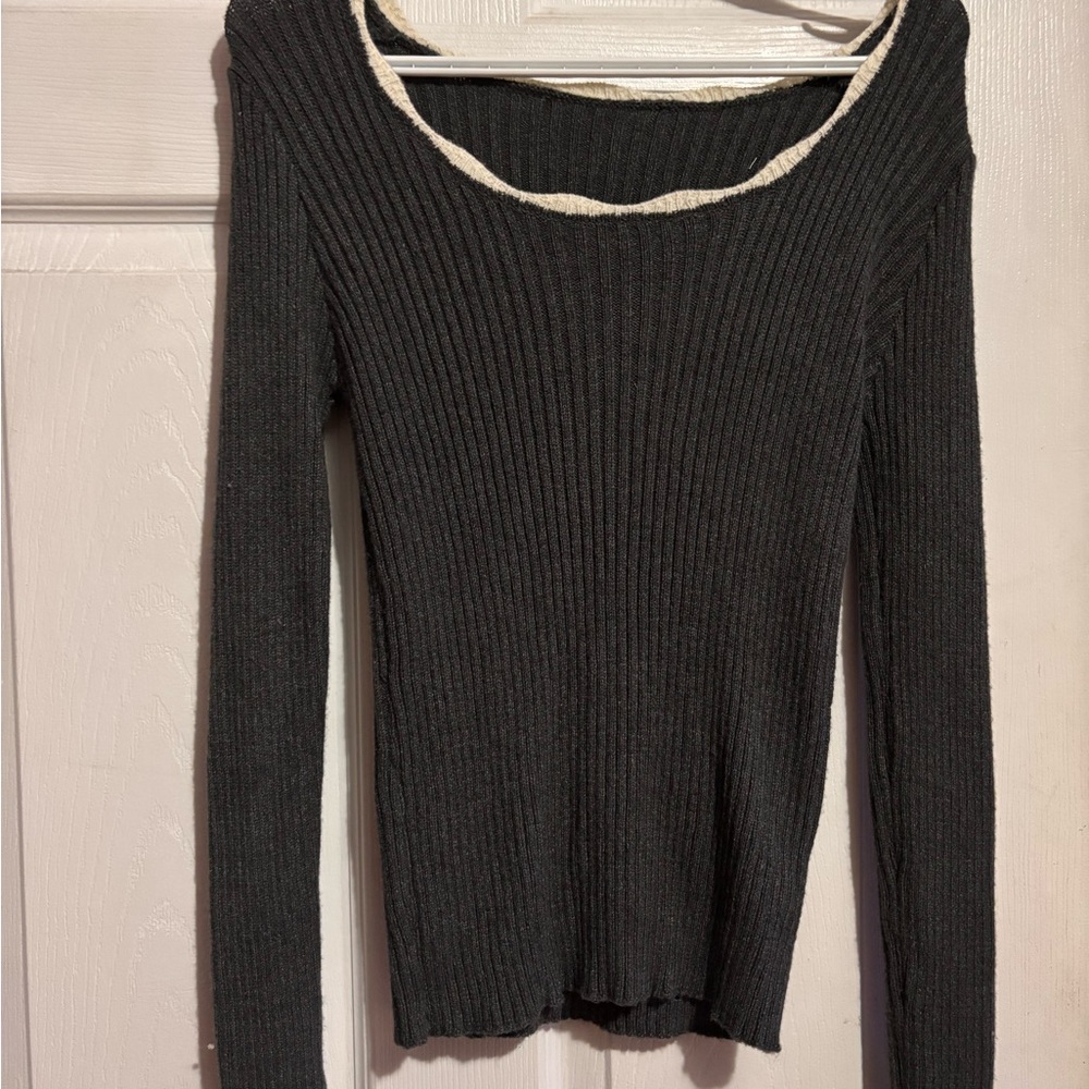 Dark Green Ribbed Long Sleeve Top